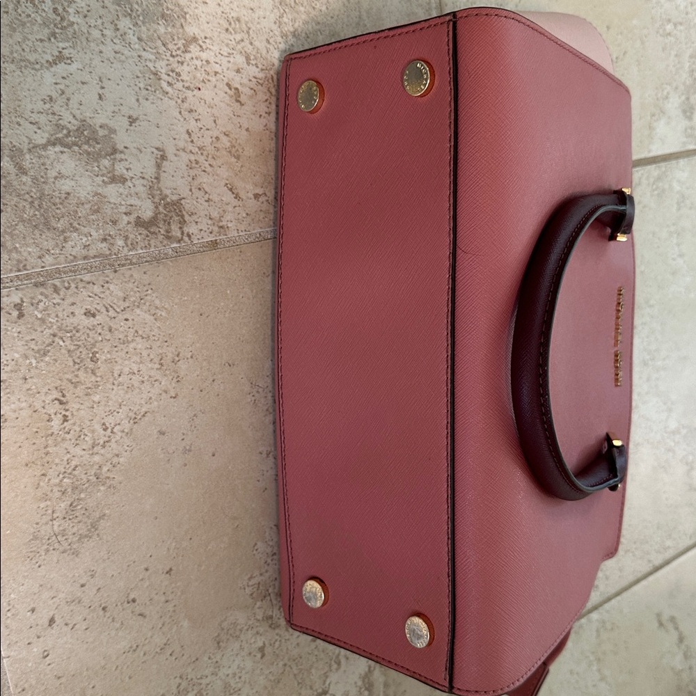 Michael Kors Rose Pink Tote with Burgundy Accents - Picture 2 of 6